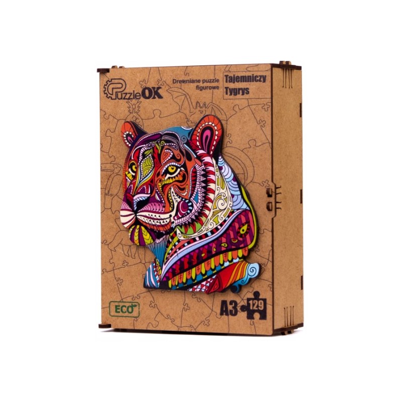 3D kézzel készített fa puzzle - Tigris A4