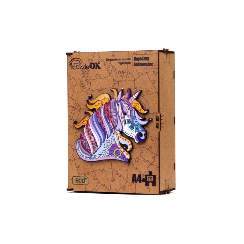 3D kézzel készített fa puzzle - Unikornis A4