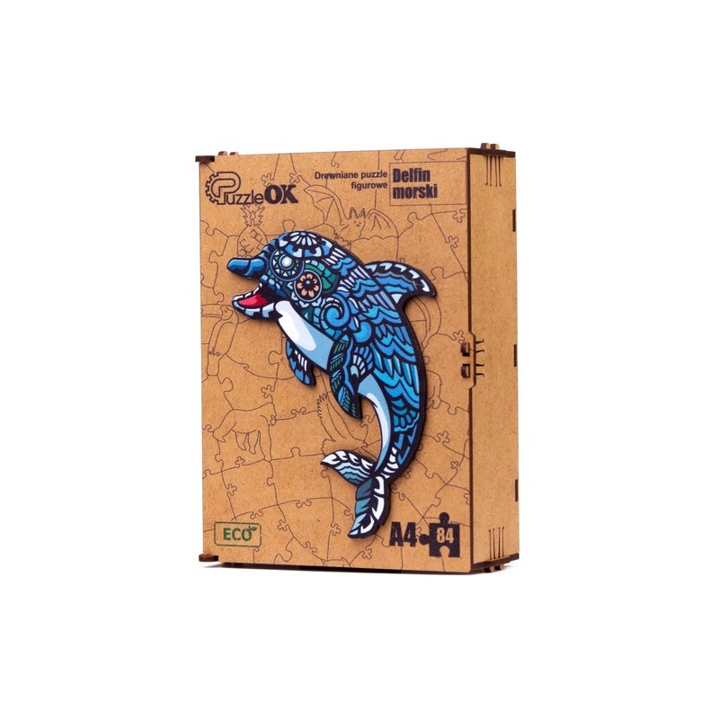 3D kézzel készített  fa puzzle - Delfin A4
