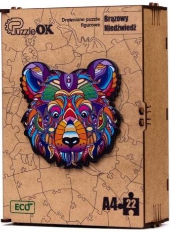 3D kézzel készített fa puzzle- Mackó A4