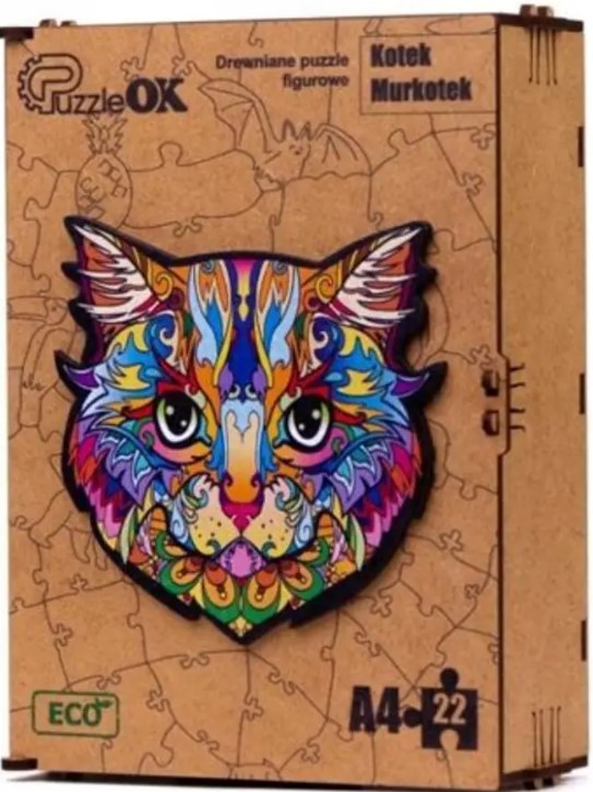 3D kézzel készített fa puzzle - Cica A4