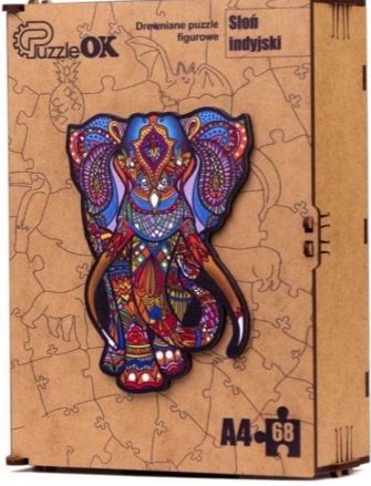 3D kézzel készített fa puzzle - Indiai elefánt A4