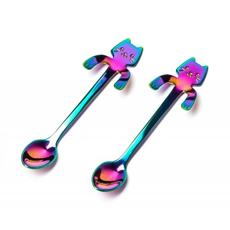 Teáskanál pohártartóval - Szivárvány macskák 2 db