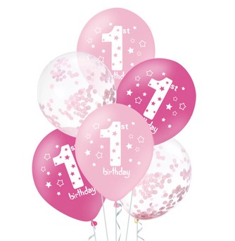 Rózsaszín lufi szett - My first birthday, 30 cm 6 db