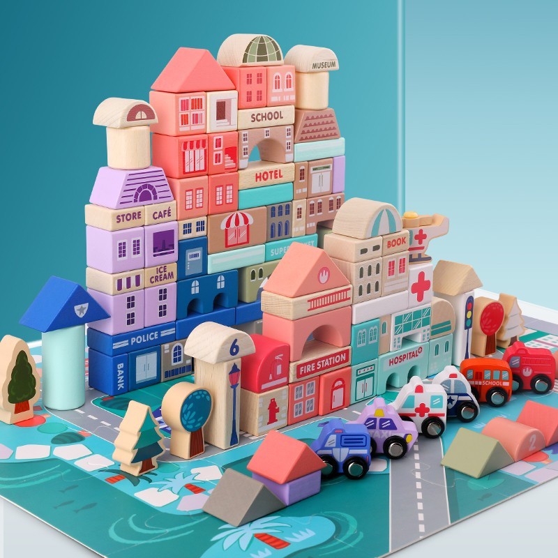 Gyermek fakockák vödörben - City 115 db