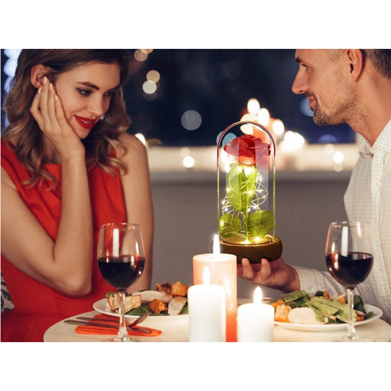 Örökrózsa üvegben RGB LED piros