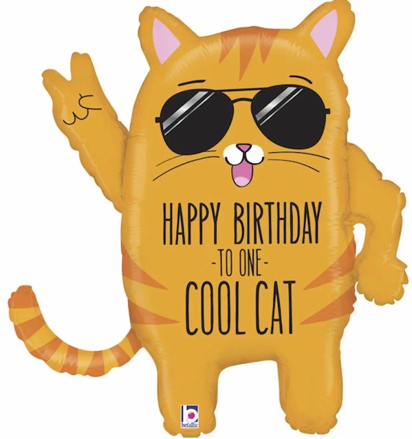 Fólia lufi - Cool Birthday Cat - 84 cm