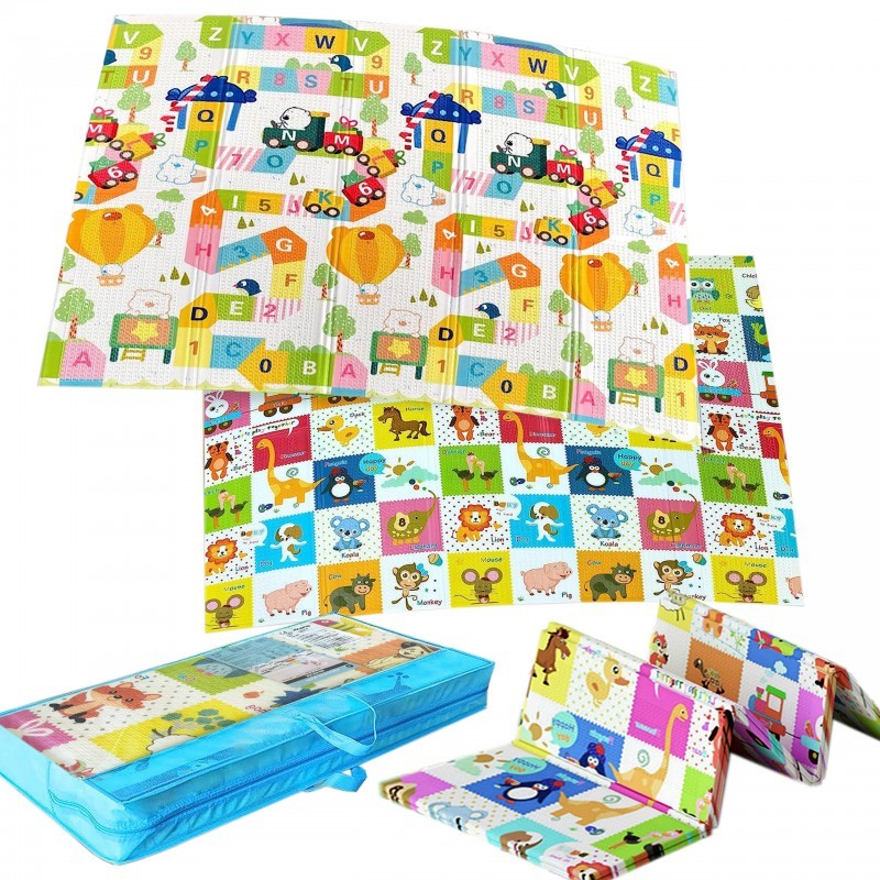 Kétoldalas habszivacs játszószőnyeg - Vidám vonat 150x200 cm