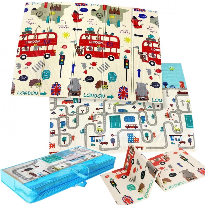 Kétoldalas habszivacs játszószőnyeg - Double-decker utazás 150x200 cm