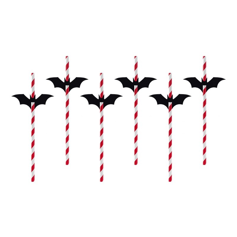 Papírszívószálak - Denevérek - 19,5 cm (6 db)