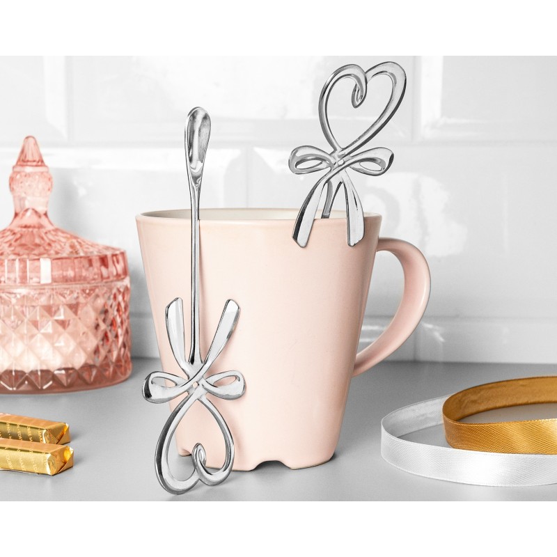 Mini teáskanál - Szív masnival 2 db