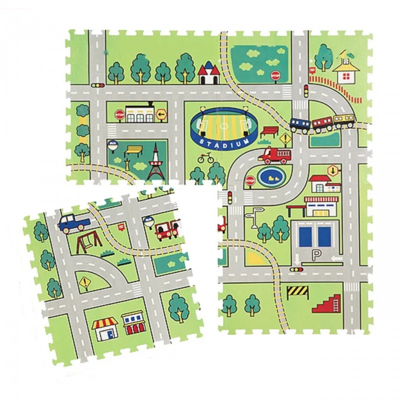 Hab kirakószőnyeg 60x60 -Zöld út a városon keresztül - 4 db