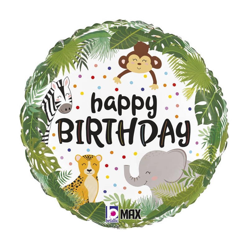 Fólia lufi - Happy Birthday - Safari - 46 cm