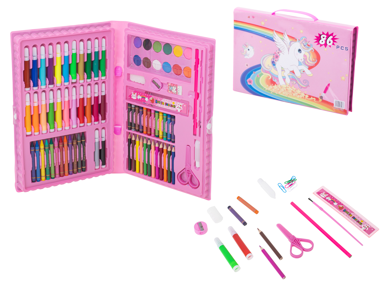 Művészi rajz- és festőkészlet gyerekeknek 86 db Rózsaszín: Rózsaszín
