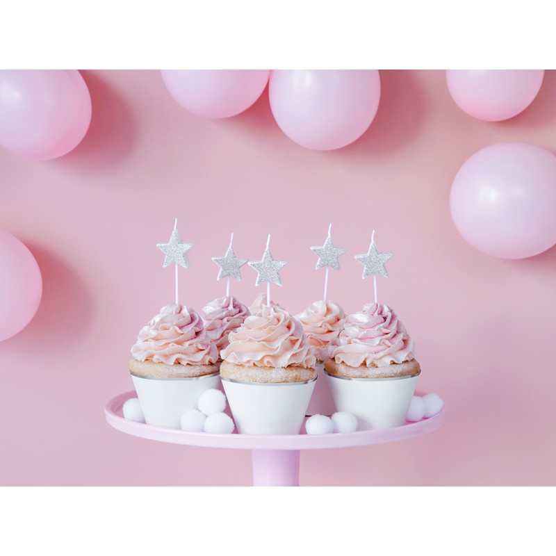 Torta gyertyák Csillag 3,5 cm ezüst 5 db