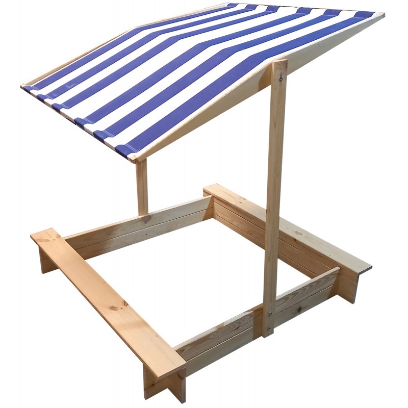 Gyermek fa homokozó csíkos tetővel 118 x 118 cm