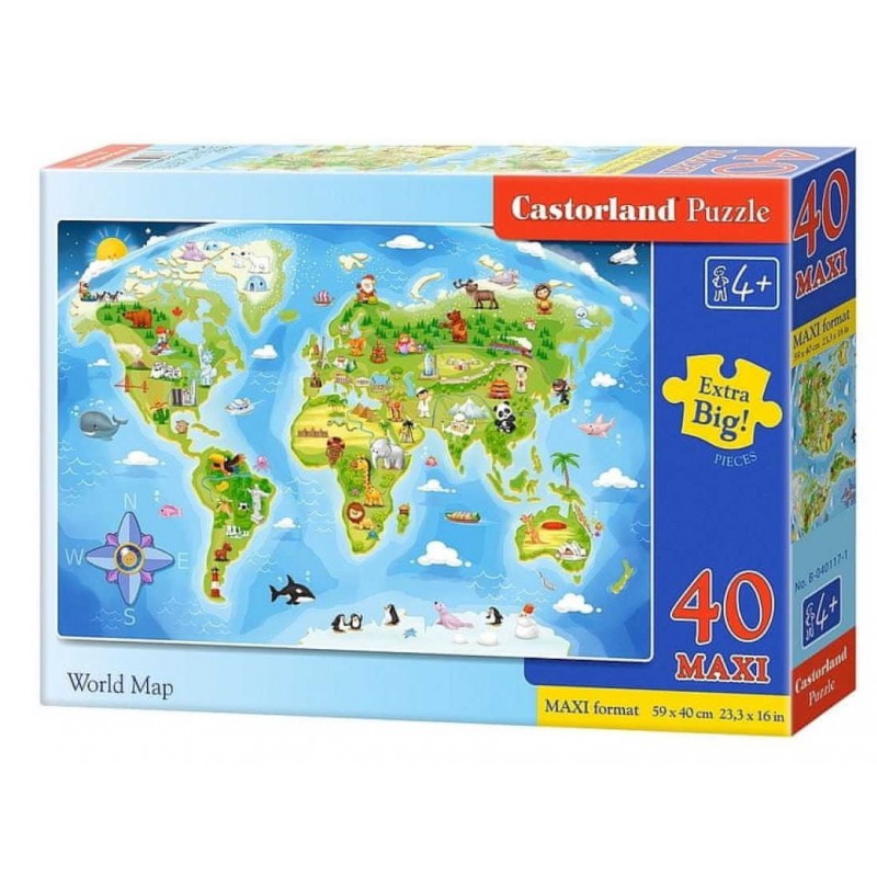 Gyerek kirakós játék - Világtérkép - 40 db