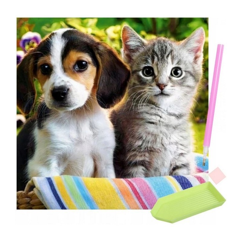 Gyémánt mozaik - Cica és kutyus