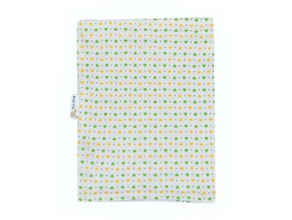 ESITO | Žínka bavlna úplet Jersey - srdce bílá / zelená / 19 x 14 cm