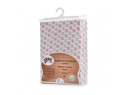 Kikko Bambusové prostěradlo s gumou XKKO BMB 120x60 - Baby Pink Cross