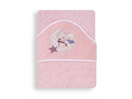 Interbaby INTERBABY | Osuška froté MEDVÍDEK S MĚSÍČKEM - RŮŽOVÁ