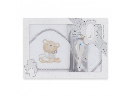 Interbaby INTERBABY | OSUŠKA froté MEDVÍDEK LOVE + hřeben - bílo/šedá