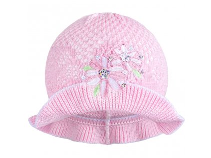Pletený klobouček New Baby růžovo-bílý vel.104