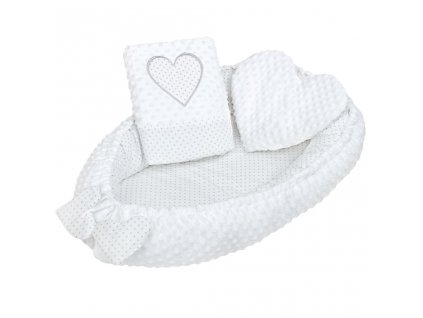 Luxusní hnízdečko s polštářkem a peřinkou New Baby Srdíčko bílé