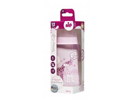 NIP Straw cup láhev s brčkem PP, 330ml, holka