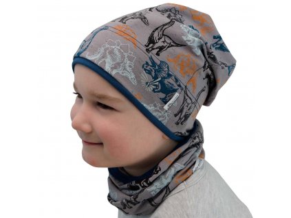 ESITO Jarní čepice spadená Dinosaurus - šedá / 50