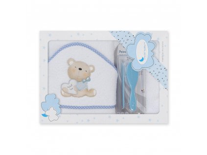 Interbaby INTERBABY | Osuška froté MEDVÍDEK LOVE + hřeben - BÍLO/MODRÁ