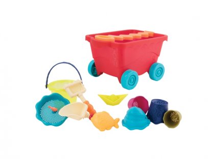B-TOYS Vozík s hračkami na písek červený