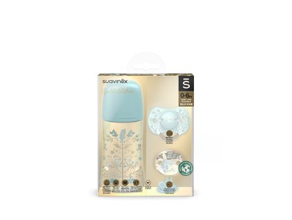 SAUVINEX SUAVINEX | GOLD SET LÁHEV 270ml + DUDLÍK FYZIOLOGICKÝ 0/6 + KLIP GOLD - MODRÁ