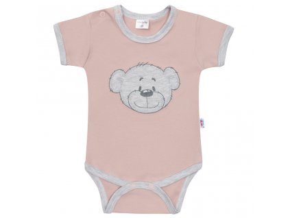 Kojenecké bavlněné body s krátkým rukávem New Baby BrumBrum old pink grey