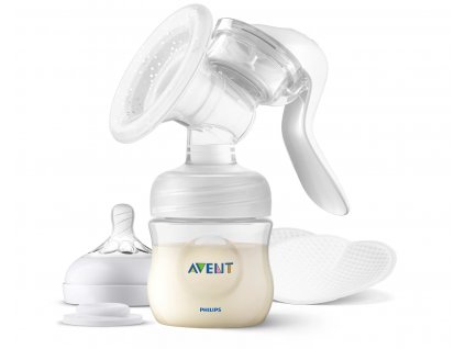 AVENT SCF430/10 Manuální odsávačka mateřského mléka včetně 125ml lahvičky Natural a 2 x kojicí vložky.