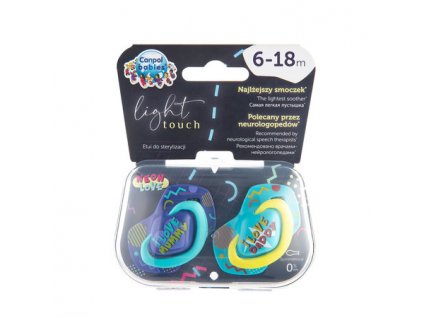CANPOL 22/653 Set symetrických silikonových dudlíků Light touch 6-18m NEON LOVE modrý