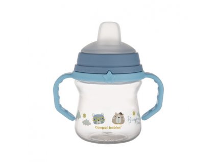 CANPOL 56/612 Hrnek FirstCup se silikonovým náustkem 150ml BONJOUR modrý