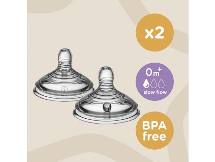 Tommee Tippee Náhradní savičky C2N pomalý průtok 2ks 0m+