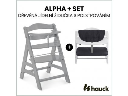 Hauck Alpha+ set 2v1 dřevěná židle, grey + polstrování Melange charcoal