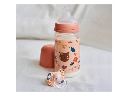 SAUVINEX SUAVINEX | Kojenecká láhev 360 ml L FOREST - růžová