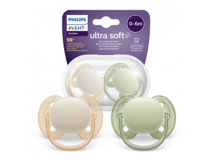 AVENT SCF091/05 Dudlík Ultra Soft 0-6m béžový/zelený