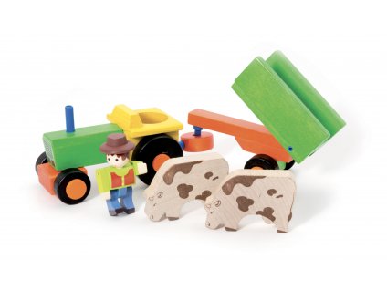 Jeujura Dřevěný traktor s vlečkou