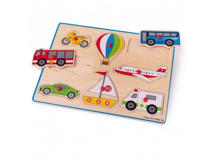 Bigjigs Toys Vkládací puzzle dopravní prostředky s úchytem