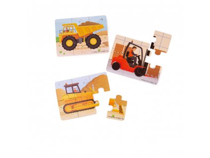 Bigjigs Toys Puzzle 3v1 Stavební stroje