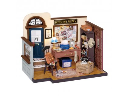 RoboTime 3D dřevěná skládačka Miniatura domečku Kancelář soukromého detektiva