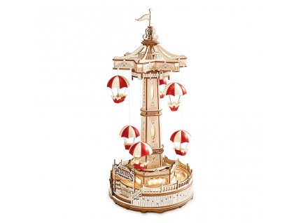 RoboTime 3D dřevěná skládačka hrací skříňky Kolotoč s padáky