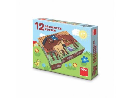 Dino Dřevěné kostky Domácí zvířátka 12 ks