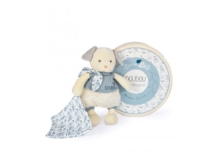 Doudou Dárková sada - Plyšový pejsek s dečkou z BIO bavlny 22 cm
