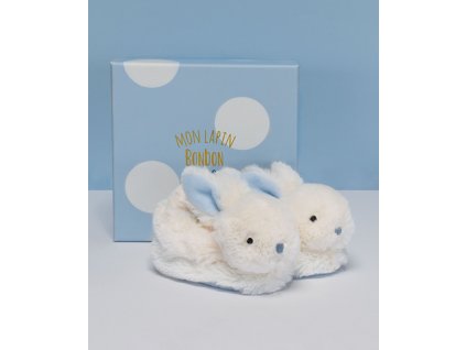 Doudou Dárková sada - Sada botiček s chrastítky králíček modrý 0-6 měsíců
