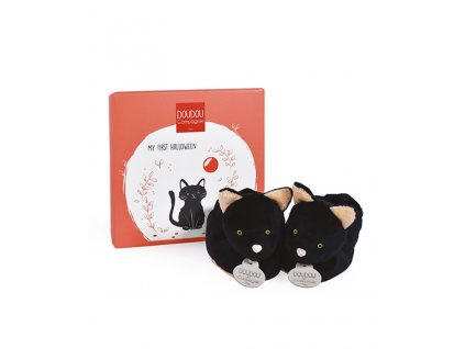 Doudou Dárková sada - Sada prvních botiček černá kočka 0-6 měsíců